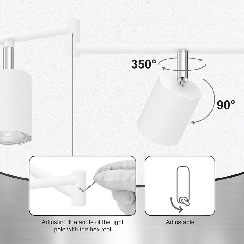 AUQUEE 6 Light Track Lighting Fixtures Ceiling, Matte White Kichen Track Lighting Fixtures with Rotatable Light Heads, Foldable Lamp Arms, Modern LED Track Lights for Kitchen/Hallway, No GU10 Bulb - Image 2